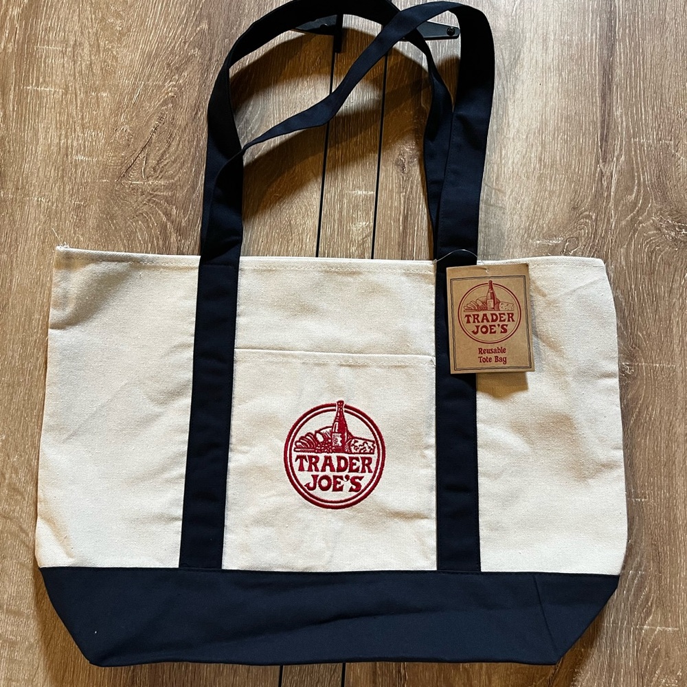 Brand new Trader Joes’s navy cream tote bag